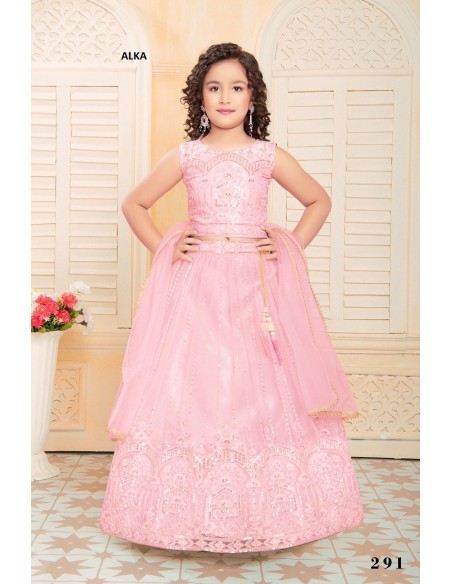 Lehenga choli sari fille enfant Susana doré Rose  - 2