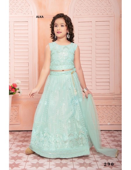 Lehenga choli sari fille enfant Susana doré Vert  - 1