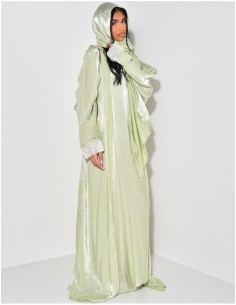 Abaya Douai Ensemble 3 PIÈCES Robe , kimono et voile Vert  - 1 2