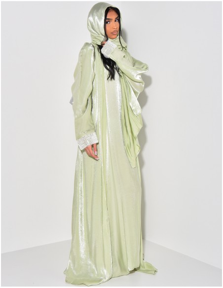 Abaya Douai Ensemble 3 PIÈCES Robe , kimono et voile Vert  - 2