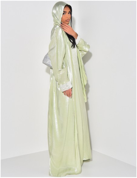 Abaya Douai Ensemble 3 PIÈCES Robe , kimono et voile Vert  - 3