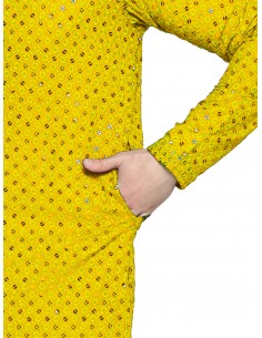 Kurta Tenue indien homme Ensemble Jaune Chikankari  - 1 2