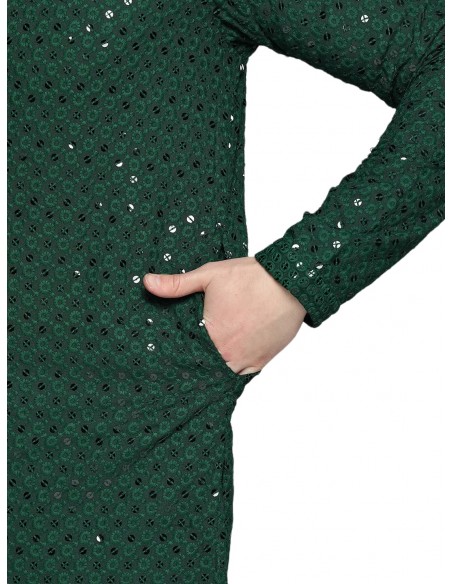 Kurta Tenue indien homme Ensemble vert Chikankari  - 2