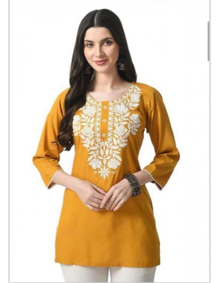 Tunique indienne Georgette humeira kurti jaune safran  - 1