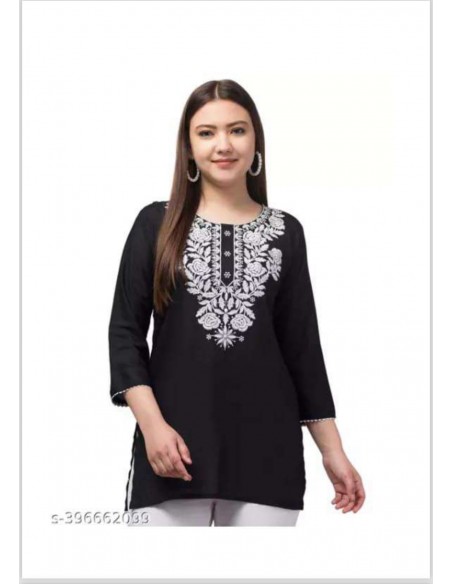 Tunique indienne Georgette humeira kurti Noir  - 1