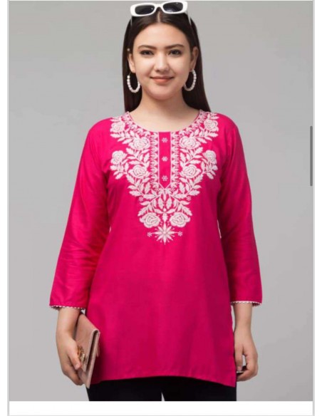Tunique indienne Georgette humeira kurti Rose et blanc  - 1