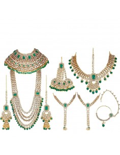 Parure bijoux indienne kundan Vert doré  - 1