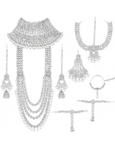 Parure bijoux indienne kundan Blanc argenté  - 1