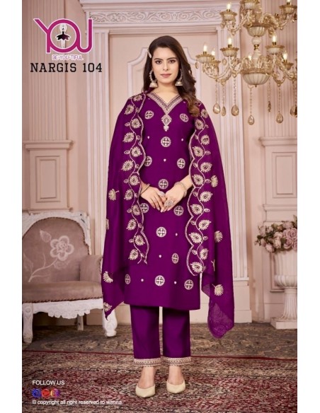 Robe indienne pakistanaise anarkali Salwar kameez YOU Nargis Prune  - 1