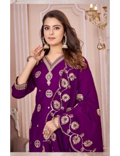 Robe indienne pakistanaise anarkali Salwar kameez YOU Nargis Prune  - 1 2