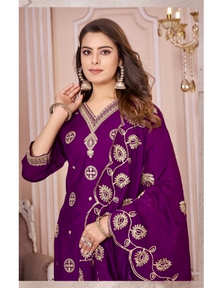 Robe indienne pakistanaise anarkali Salwar kameez YOU Nargis Prune  - 2