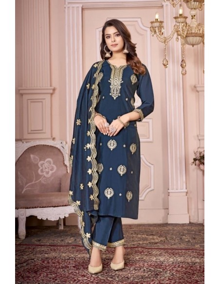 Robe indienne pakistanaise anarkali Salwar kameez YOU Nargis Bleu  - 1