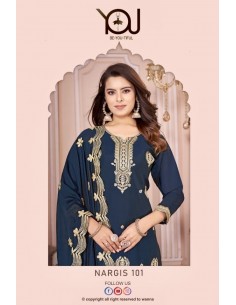 Robe indienne pakistanaise anarkali Salwar kameez YOU Nargis Bleu  - 1 2