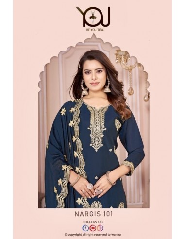 Robe indienne pakistanaise anarkali Salwar kameez YOU Nargis Bleu  - 2