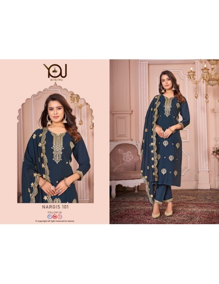 Robe indienne pakistanaise anarkali Salwar kameez YOU Nargis Bleu  - 3