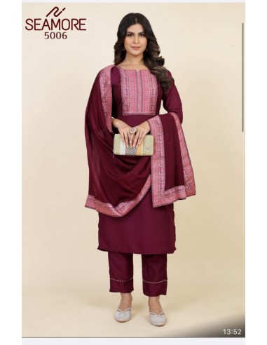 Robe indienne pakistanaise anarkali Salwar kameez Seamore Prune  - 1