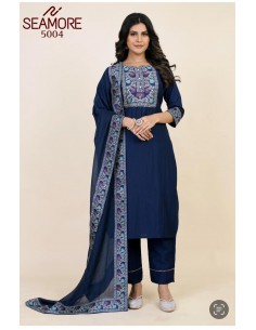 Robe indienne pakistanaise anarkali Salwar kameez Seamore Bleu  - 1