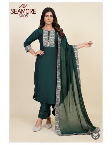 Robe indienne pakistanaise anarkali Salwar kameez Seamore Vert  - 1