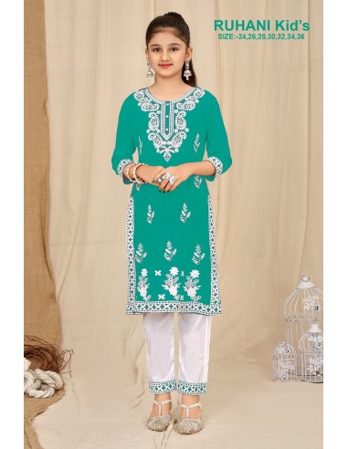 Robe indienne enfant fille pas cher sari Ruhani Vert claire  - 1