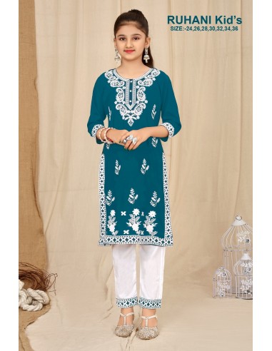 Robe indienne enfant fille pas cher sari Ruhani Vert  - 1