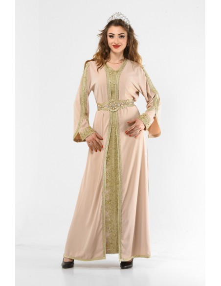 Caftan grande taille Takchita Robe oriental Roubaix Suheina beige nude Mai24  - 1