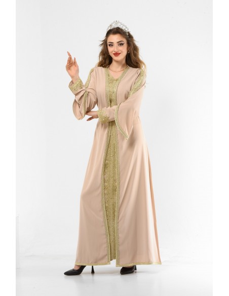 Caftan grande taille Takchita Robe oriental Roubaix Suheina beige nude Mai24  - 2