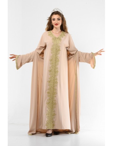 Caftan grande taille Takchita Robe oriental Roubaix Suheina beige nude Mai24  - 3