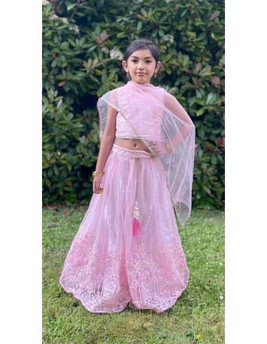 Lehenga choli sari fille enfant Susana doré Rose  - 1