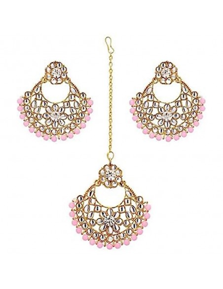 Set Bijoux tête et boucles d'oreilles Rose clair doré  - 1