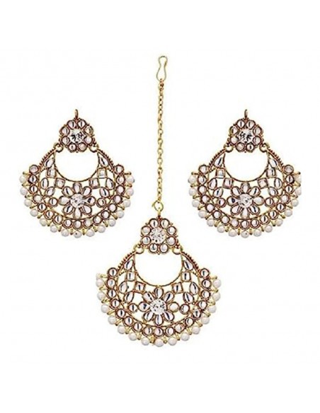 Set Bijoux tête et boucles d'oreilles Blanc doré  - 1