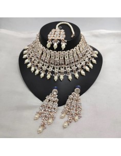 Parure Bijoux traditionnel collier indienne doré blanc  - 1