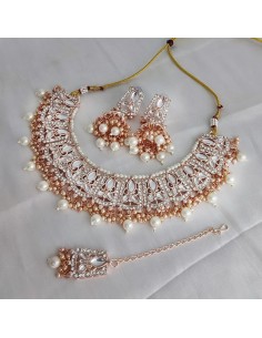 Parure Bijoux traditionnel collier indienne Deesha doré blanc  - 1