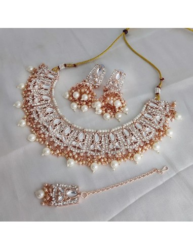 Parure Bijoux traditionnel collier indienne Deesha doré blanc  - 1