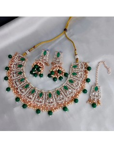 Parure Bijoux traditionnel collier indienne Deesha doré Vert  - 1
