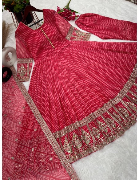 Robe indienne longue evase anarkali Salwar kameez Yankita rouge  - 4