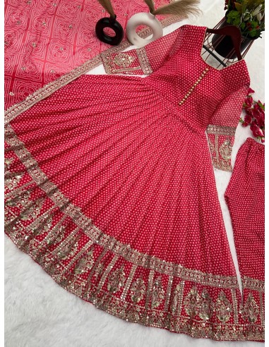 Robe indienne longue evase anarkali Salwar kameez Yankita rouge  - 5