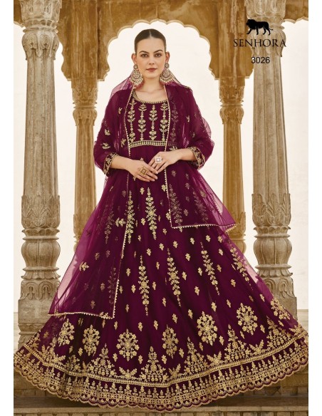 Gown indienne pakistanaise anarkali salwar churidar  Senhora mauve et doré  - 1