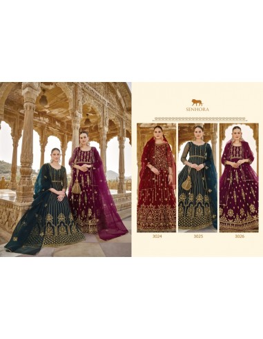 Gown indienne pakistanaise anarkali salwar churidar Senhora bleu/vert et doré  - 3
