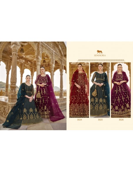 Gown indienne pakistanaise anarkali salwar churidar Senhora bleu/vert et doré  - 3