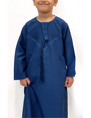 Qamis enfant garçon djellaba Kurta émirati bleu marine  - 2