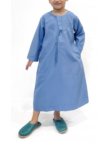 Qamis enfant garçon djellaba Kurta émirati bleu  - 1