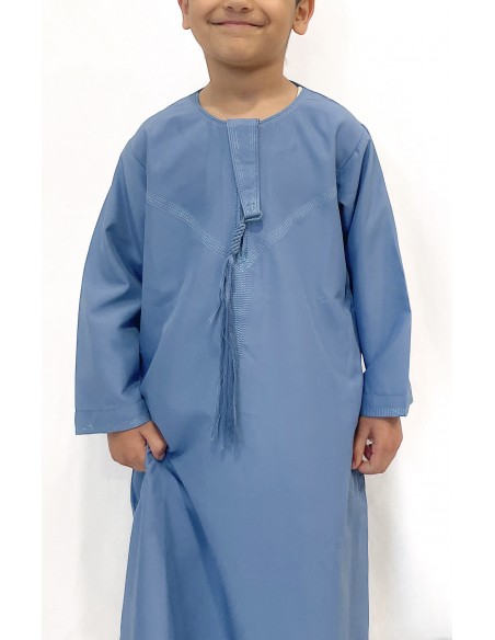 Qamis enfant garçon djellaba Kurta émirati bleu  - 2