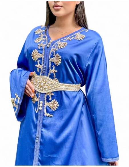 Caftan pas cher Takchita Robe oriental Valencienne Laila Bleu  - 4