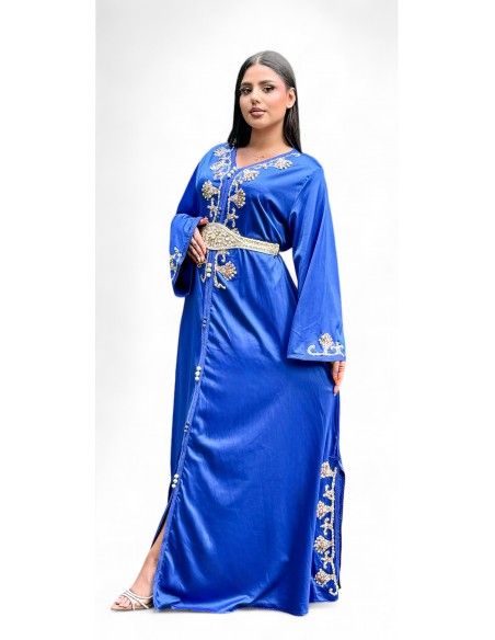 Caftan pas cher Takchita Robe oriental Valencienne Laila Bleu  - 3