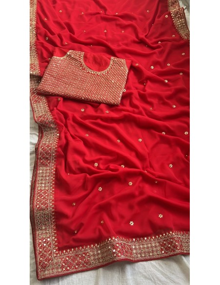 Sari indien prêt a porter Suhana rouge  - 3
