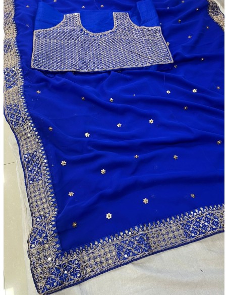 Sari indien prêt a porter Suhana Bleu  - 3