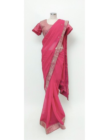 Sari indien prêt a porter Suhana rose  - 1