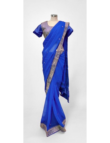 Sari indien prêt a porter Suhana Bleu  - 1