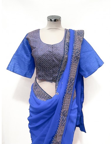Sari indien prêt a porter Suhana Bleu  - 2