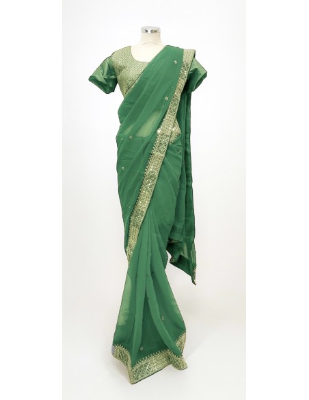 Sari indien prêt a porter Suhana vert  - 1